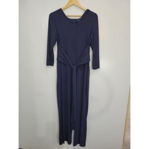 J.McLaughlin Greta Jumpsuit Navy Textured V Neck Wide Leg‎ Tie Women's Large